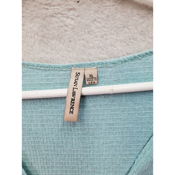 Susan‎ Lawrence Blouse Top Womens XL Blue Long Casual Sleeve Wrap V Neck Pleated - Picture 7 of 7